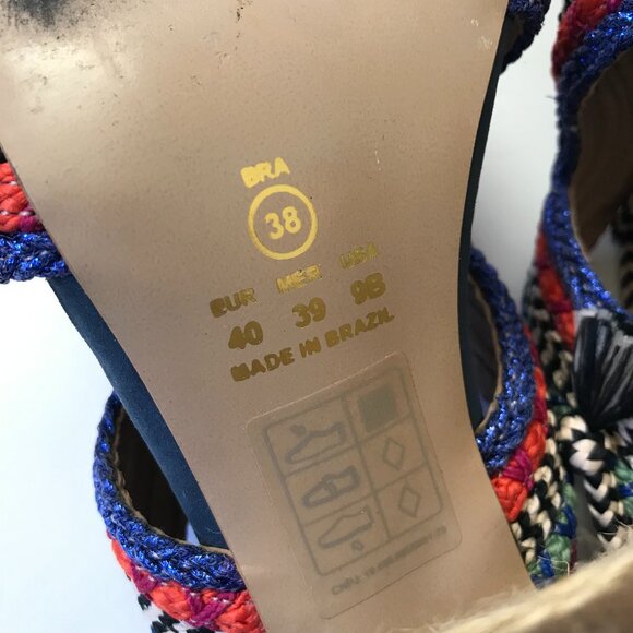 Anthropologie Ferracci Lace Up Kilim Sandals Womens 39 9 Pink Blue Block Heels - Picture 10 of 11